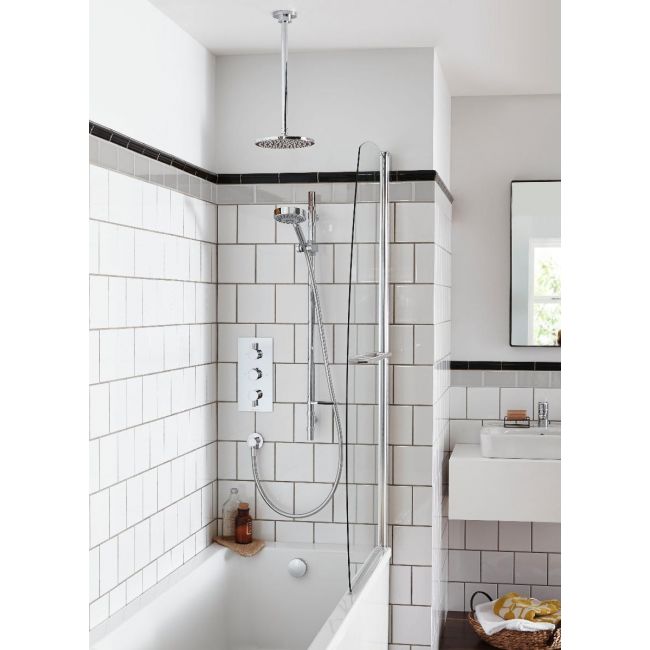 Small Bathroom with mixer shower over bath